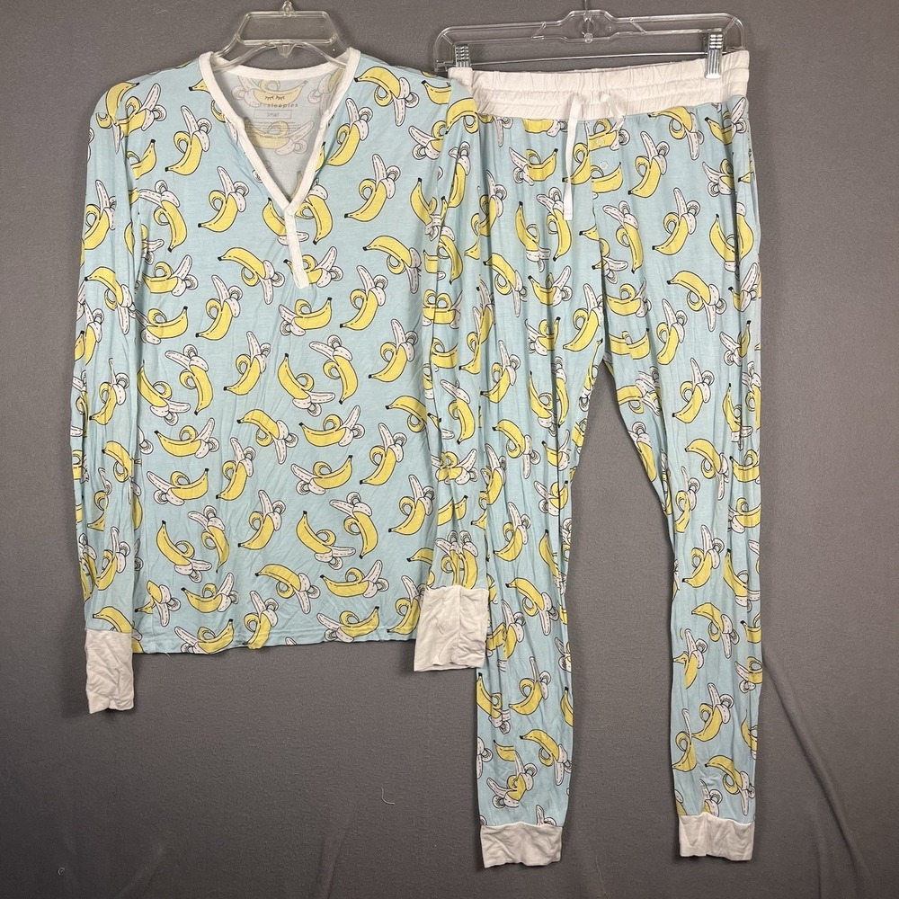 Little Sleepies Pajama Set Women's Small Blue  Banana Bamboo